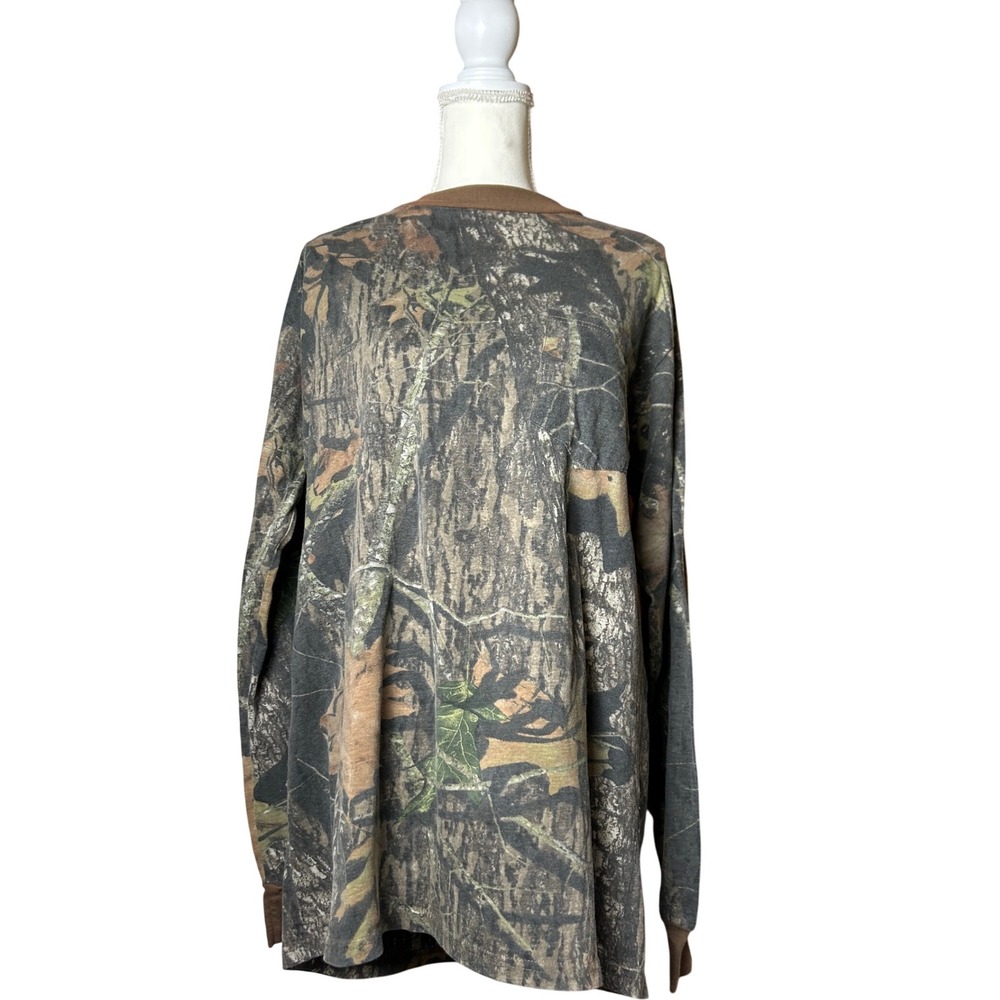 VTG Y2K Mens Camouflage Long Sleeve T-Shirt Brown‎ Green Outdoors Hunting Top L